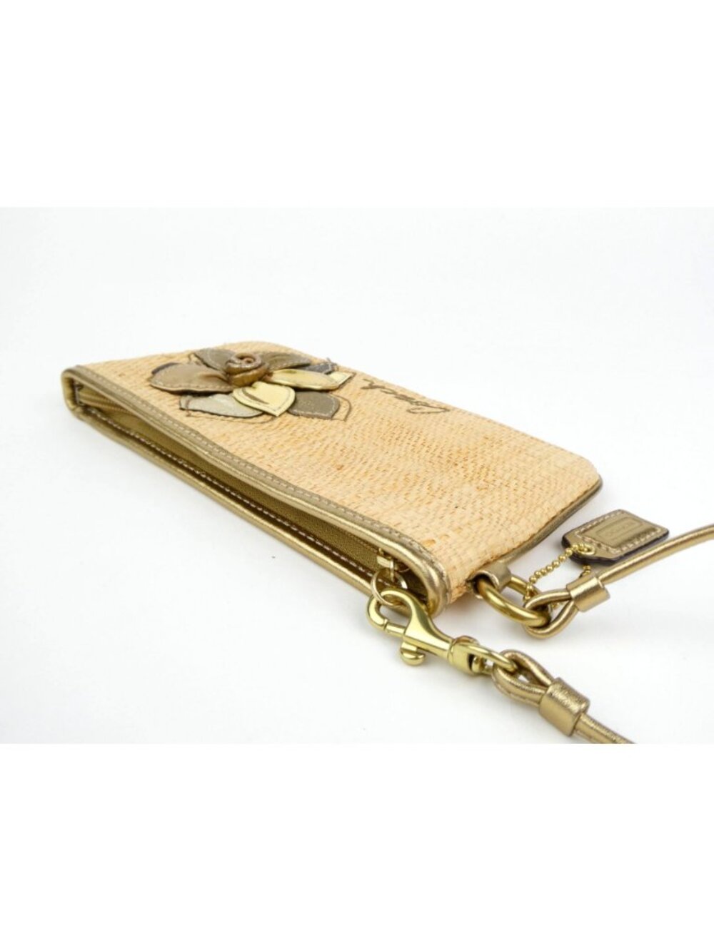 Coach Vintage Woven Straw Floral Applique Wristlet - Picture 2 of 12